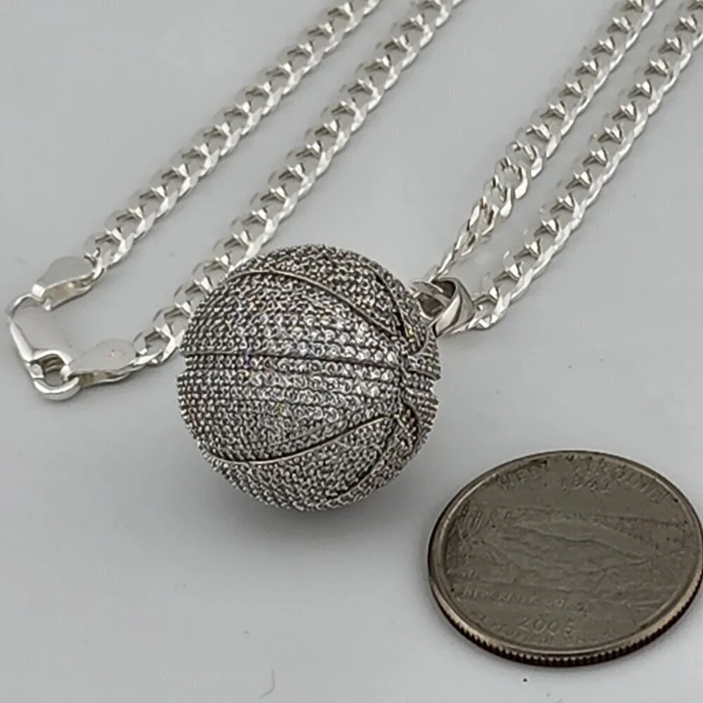 Brand New Sterling Silver 925 BasketBall Necklace